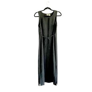 Linden HILL Vintage Silk Sleeveless Midi Maxi Dress Tie Waist Belt Black S